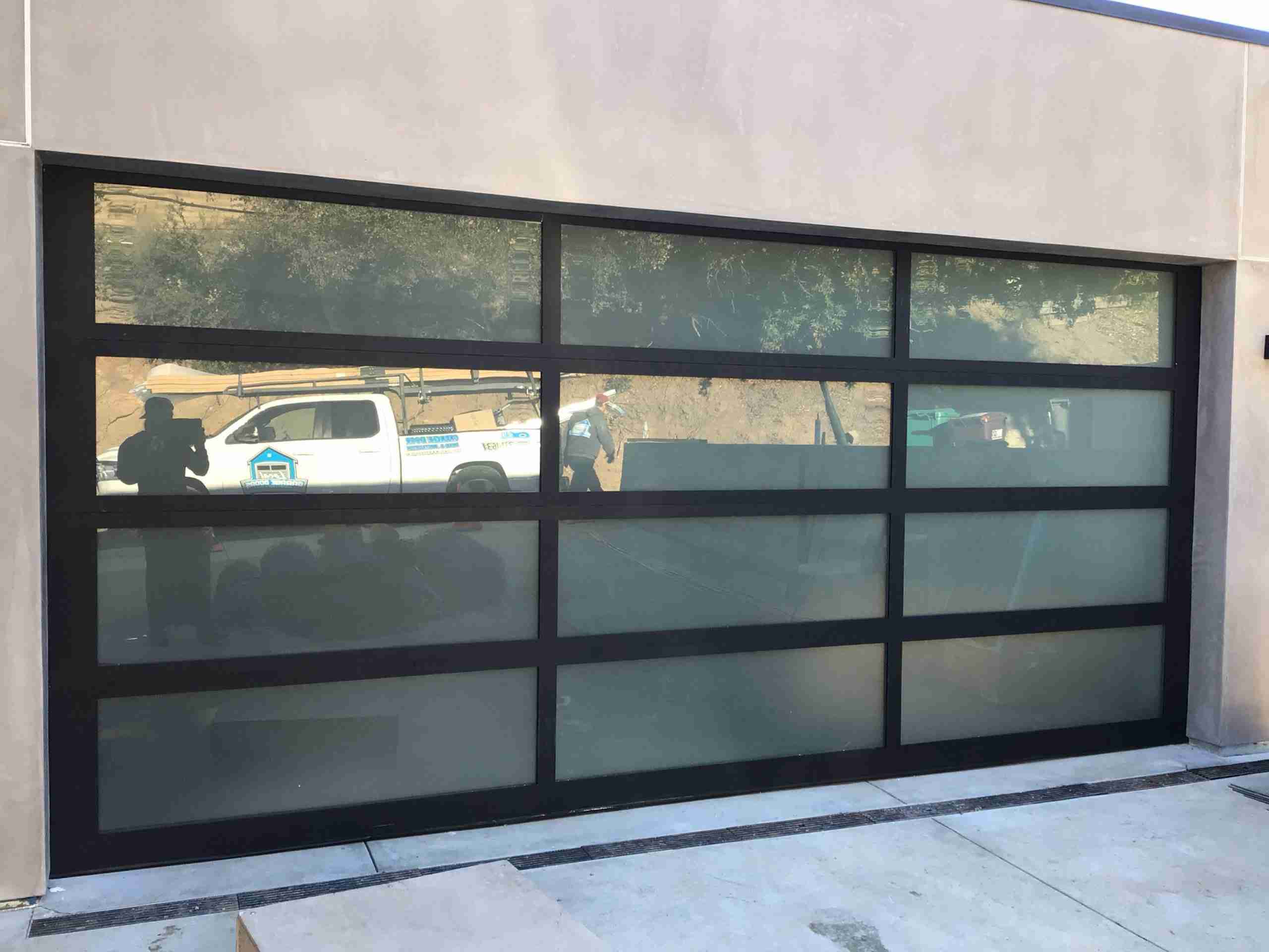 1d98d0aeeba306ceaf5143586bb6e43a Fullview Aluminum Garage Door With Black Aluminum Frame & White Laminate Glass