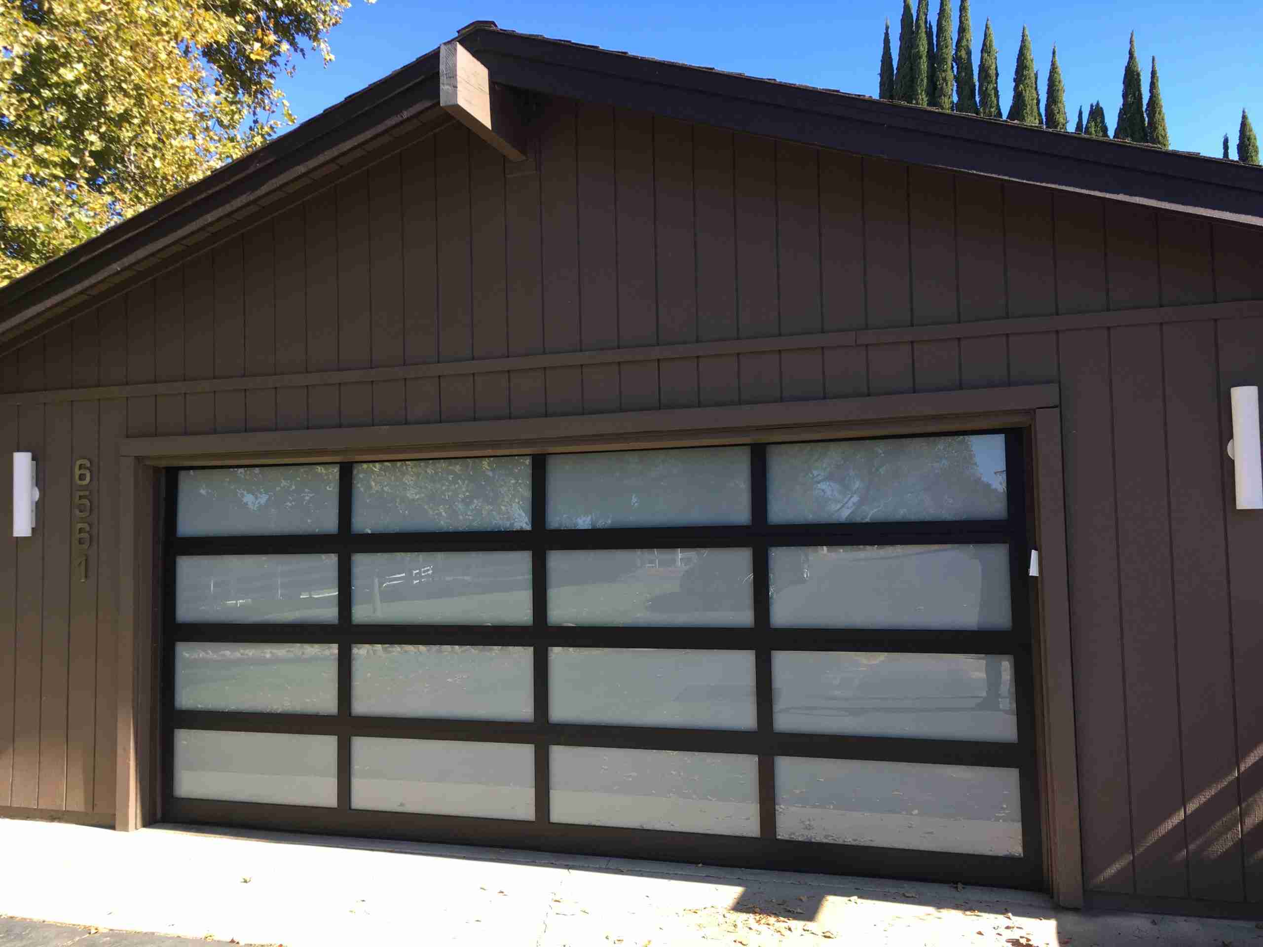 Black Frame, White Laminate Fullview Aluminum Garage Door With Black Aluminum Frame & White Laminate Glass