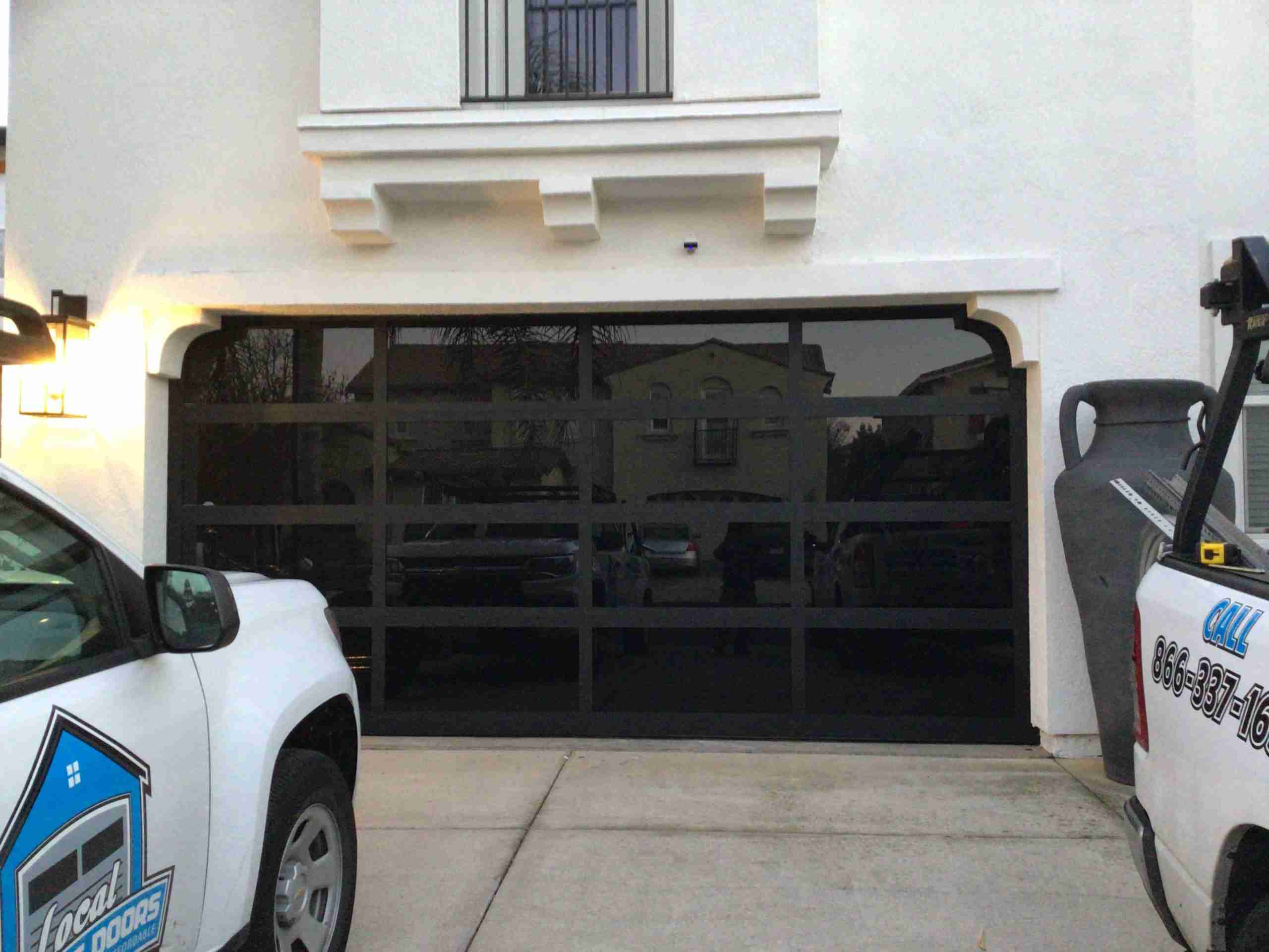 d891a5f33c6336314afc141b2e7ef848 Fullview Aluminum Garage Door With Black Aluminum Frame & Black Laminate Glass
