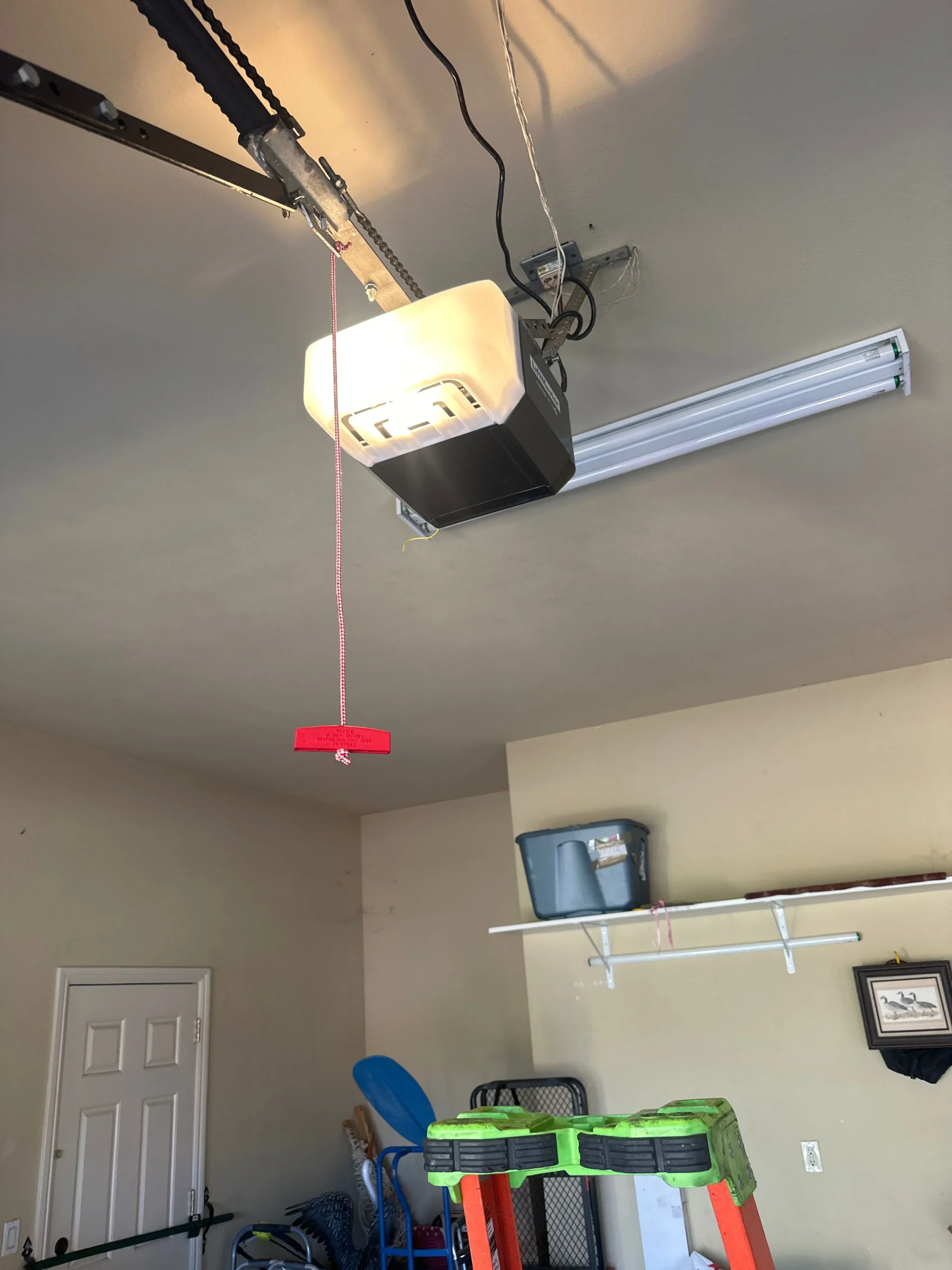 LiftMaster Garage Door Opener Installed in Tustin, CA Image Caption: LiftMaster garage door opener installed in a residential garage in Tustin, CA